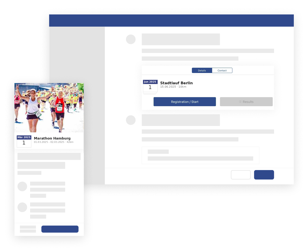 Sportveranstaltung Verwaltung App – Eventkalender mit Teilnehmeranmeldung und Ergebnislisten
